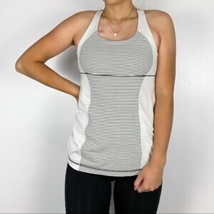 Lululemon Energy Angel Wing White & Grey Hyper Stripe Criss Cross Tank Size 8